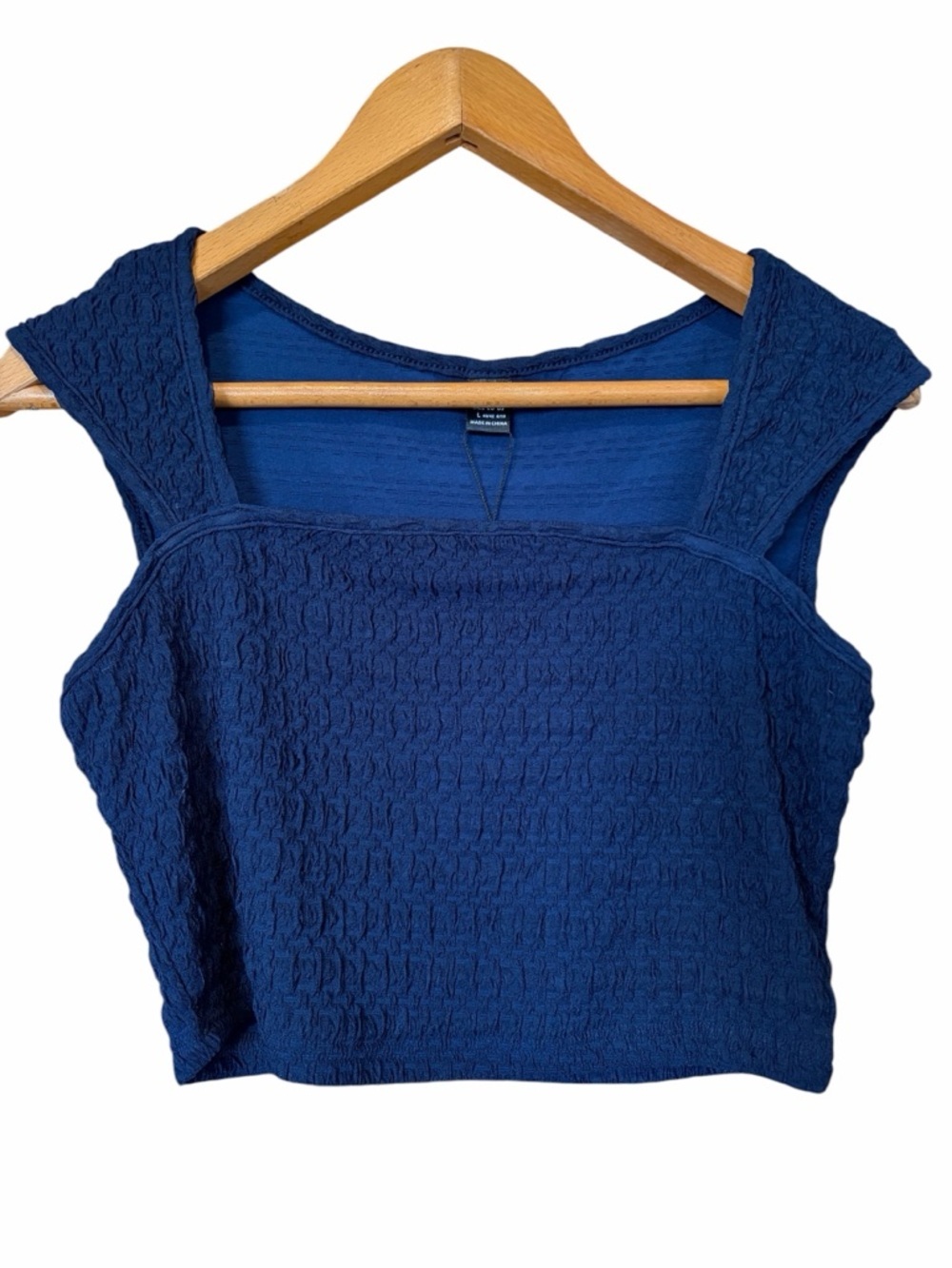 SHEIN Textured Square-Neck Crop Top - Blue Sz L